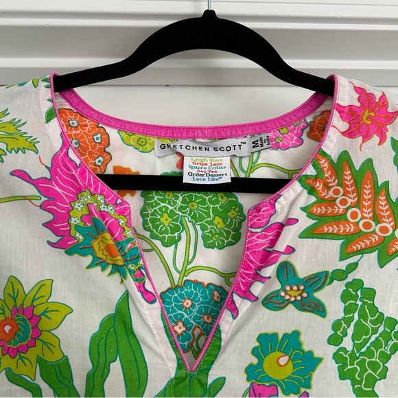 Gretchen Scott Split Neck Tunic Floral Multicolor Bright Beachy - Picture 5 of 5